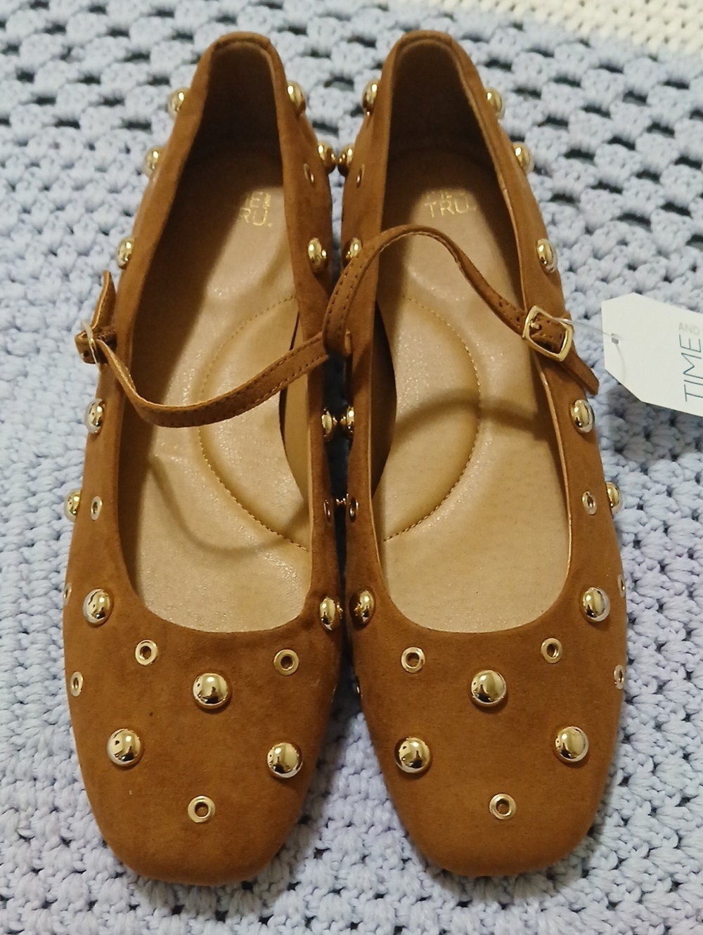 Time and Tru Brown Studded Mary Jane Flats